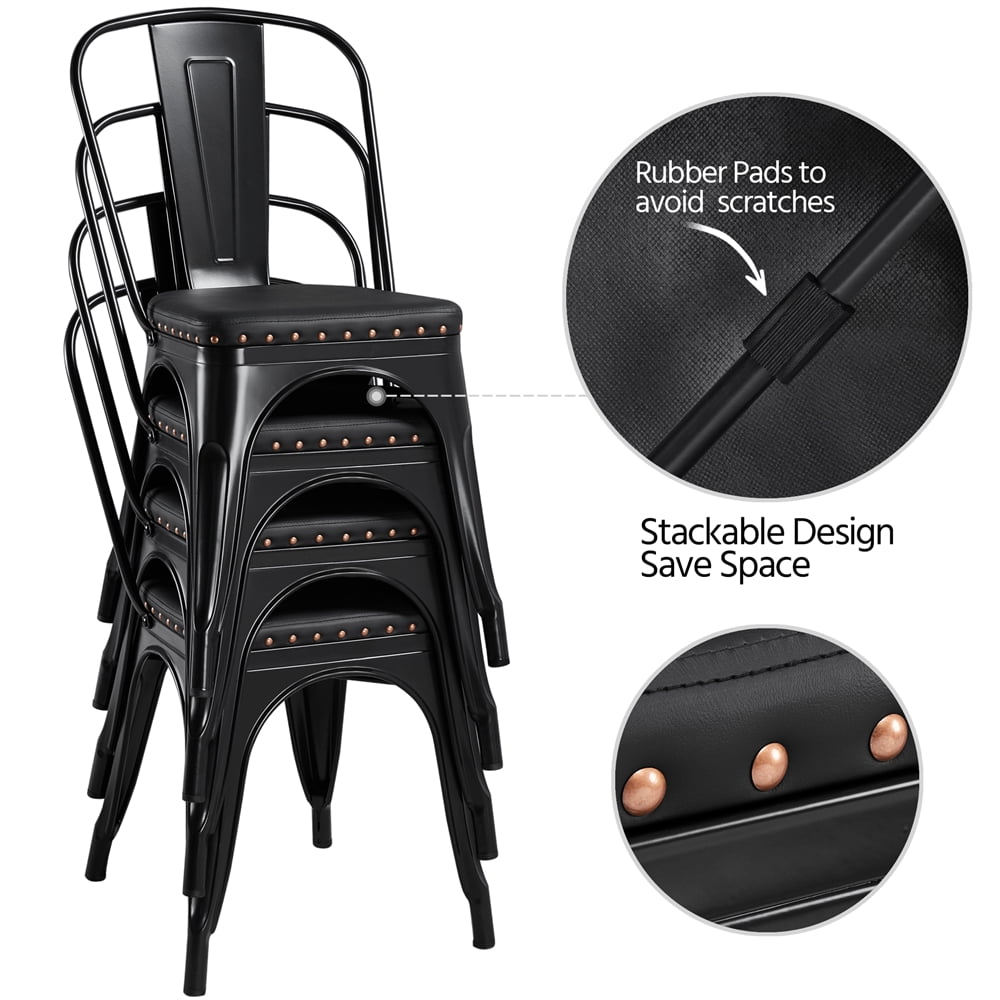 Alden Design Industrial Metal Studded Dining Chair with Cushion, Set of 4, Black