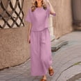thumbnail image 2 of CHUOU Women 2 Piece Linen Outfit Sets Cotton Short Sleeve Shirt Wide Leg Trousers Pant Two Pieces Tracksuit, 2 of 5