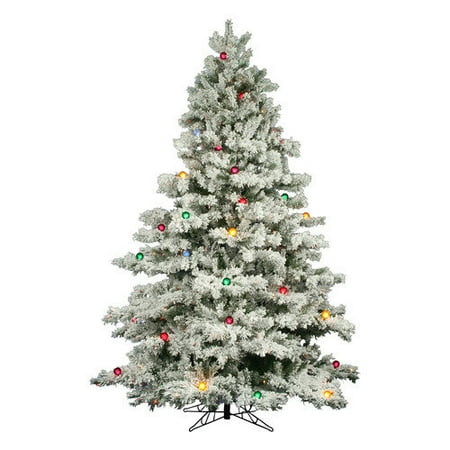 Vickerman Flocked Alaskan 7.5' White Artificial Christmas Tree with 800 Multicolored Lights with Stand