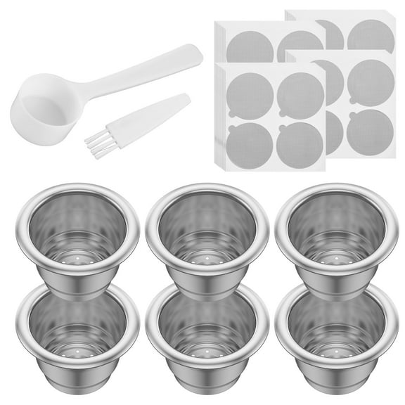 Stainless Steel Coffee Capsule Set for Essenza Mini C30 Reusable Coffee Pod Coffee Refillable Capsule with 100 Foil Lids Coffee Cups Espresso Pods for Coffee