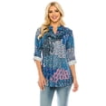 thumbnail image 1 of Haute Edition Women's Pattern and Solid 3/4 Roll Tab Sleeve Tunic Blouse Top, 1 of 4