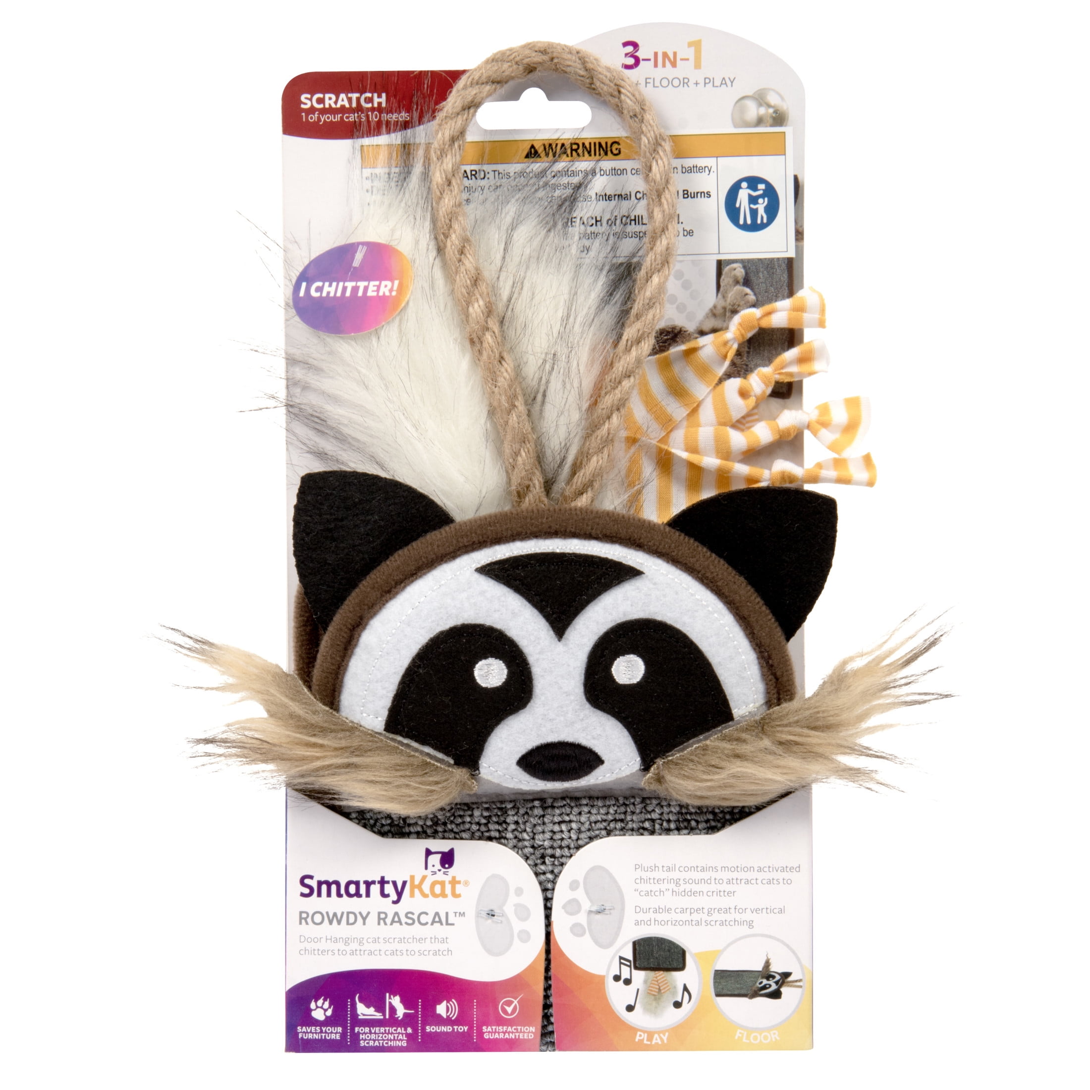SmartyKat Rowdy Rascal Hanging Carpet Cat Scratch Pad Electronic Sound Plush Cat Toy Walmart