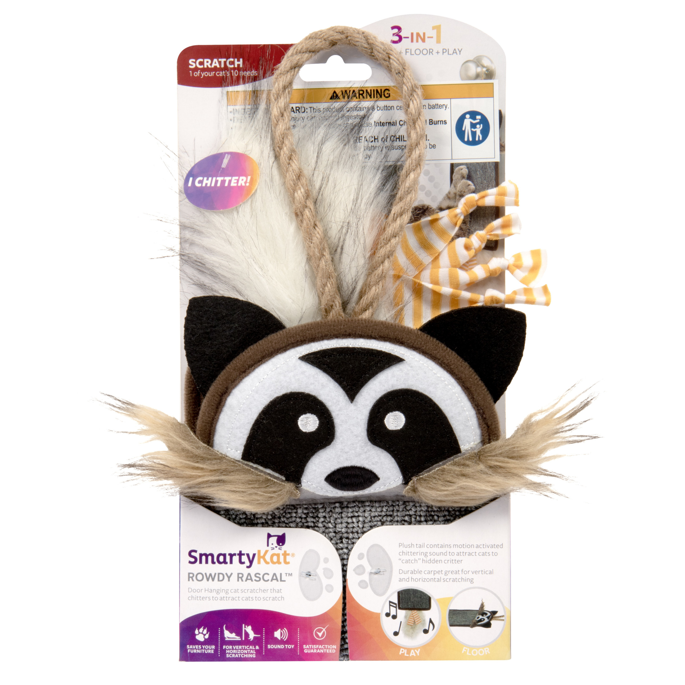 SmartyKat Rowdy Rascal Hanging and Floor Cat Scratcher with Sound Toy photo 2