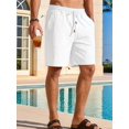 thumbnail image 4 of Men's Cotton Linen Drawstring Elastic Waist Knee Length Shorts Bleached White L, 4 of 10