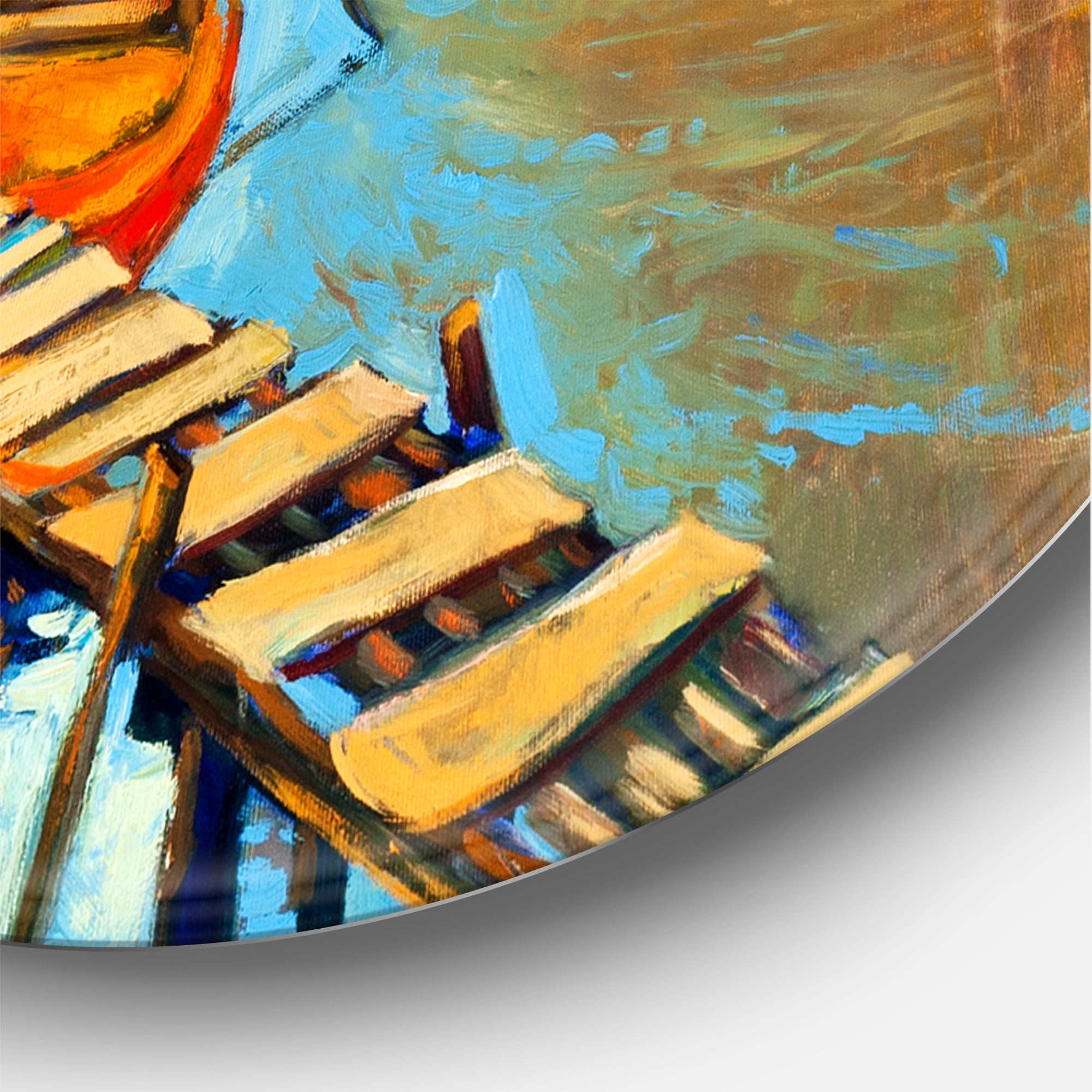 Designart 'Boat At The Lake During Evening Glow V' Nautical & Coastal Circle Metal Wall Art 36x36 - Disc of 36