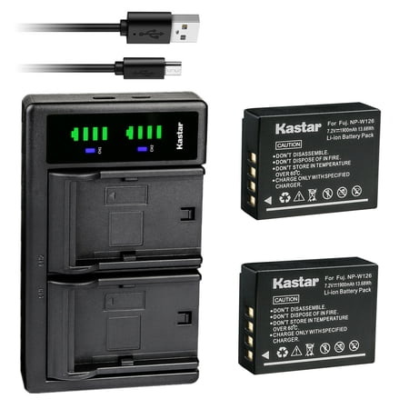 Kastar 2-Pack Battery and LTD2 USB Charger Replacement for Fujifilm NP-W126 NP-W126s Battery Fujifilm BC-W126 Charger Fujifilm HS30EXR HS33EXR HS35EXR HS50EXR X-PRO1 X-PRO2 Digital Cameras
