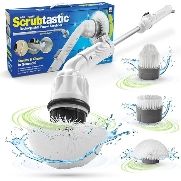 Scrubtastic Electric Spin Scrubber Brush, Multipurpose Tile Cleaner for Bathroom, Rechargeable Power Scrubber with 3 Rotating Brush Heads