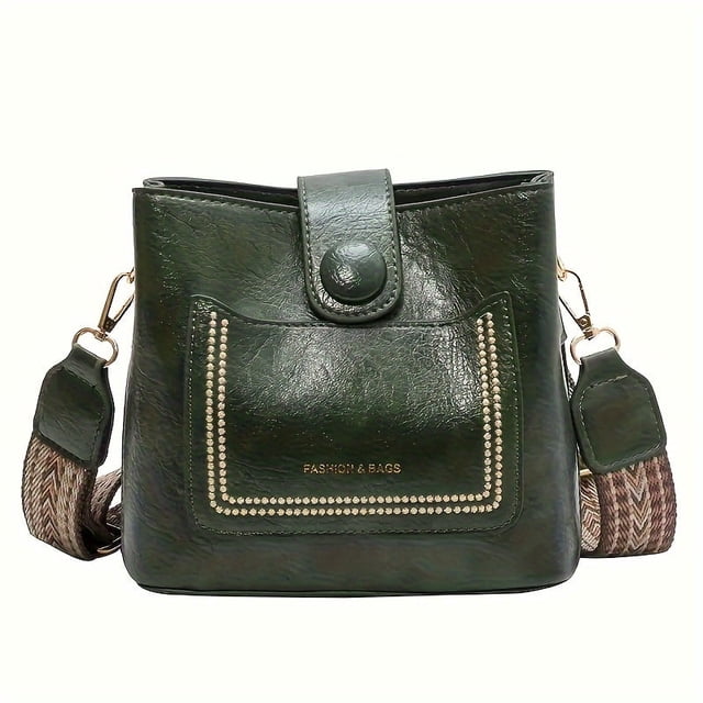 LHSHID Minimalist Bucket Bag Solid Color Versatile Work Bag Single Shoulder Crossbody With Broad Strap