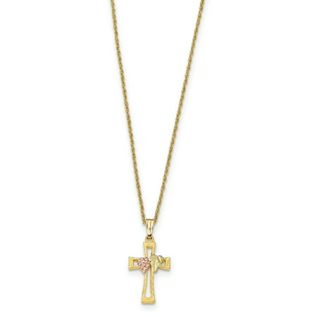 Tri Color Gold Cross - 10k Tri Color Black Hills Gold Crucifix Cross Religious Chain Necklace Pendant Charm Fine Jewelry For Women Gift Set