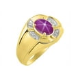 thumbnail image 4 of RYLOS Yellow Gold Plated Silver Ring 8X6MM Oval Gemstone &  Diamond Unisex Rings Star Ruby July Birthstone Ring Size 13, 4 of 7