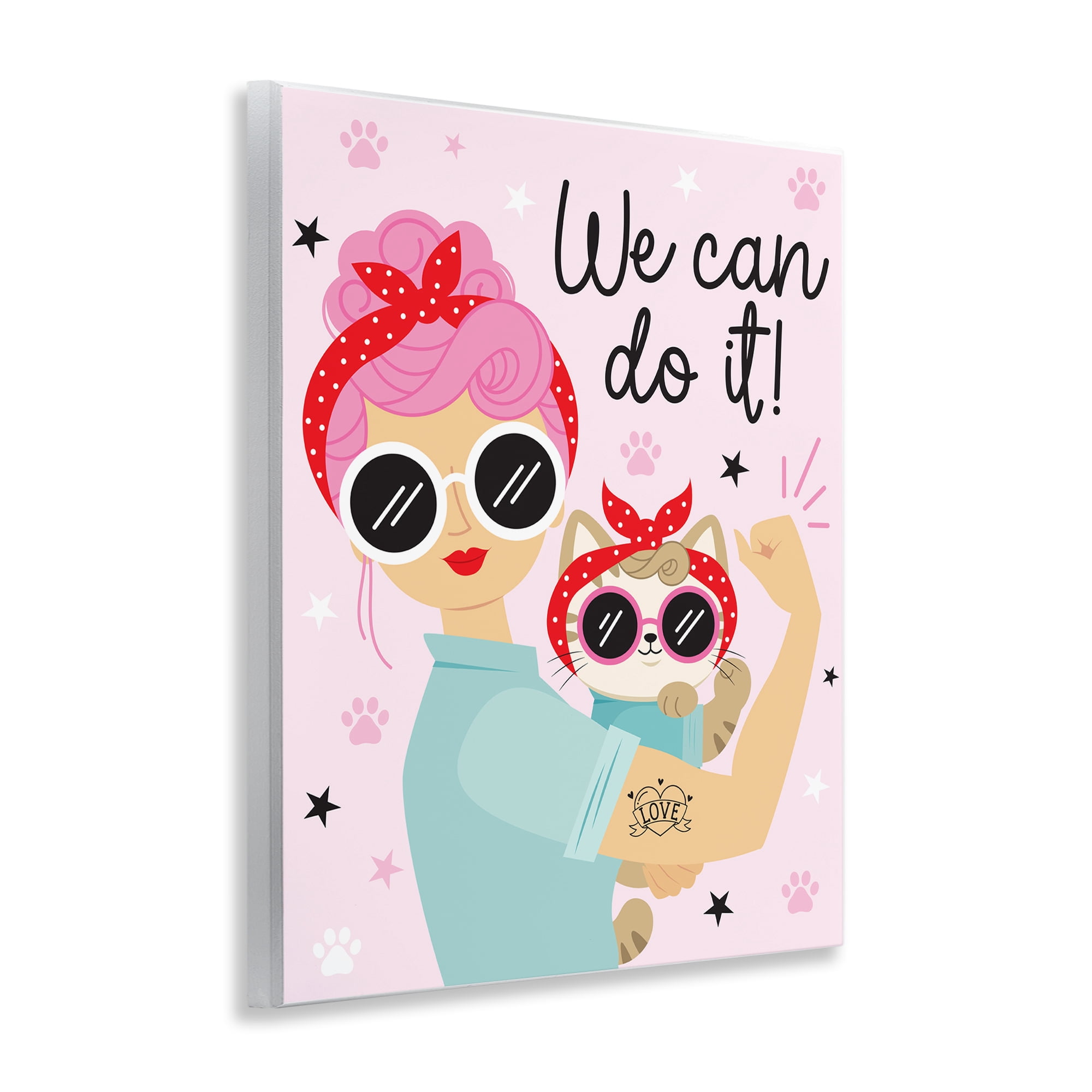 Stupell Industries We Can Girl & Cat People Painting Unframed Art Print Wall Art, 11 x 14