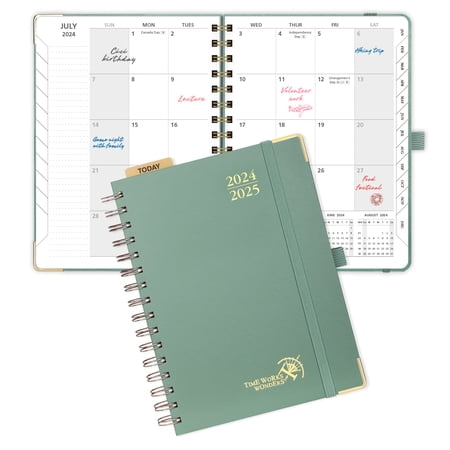 POPRUN Monthly Planner 2024-2025 Spiral Bound (6.25'' x 8.5'') 18 Months Calendar (Jul 2024 - Dec 2025) - 4 Pages per Month with Monthly Dotted Note Pages, Sunday Start, HardCover - Midnight Green