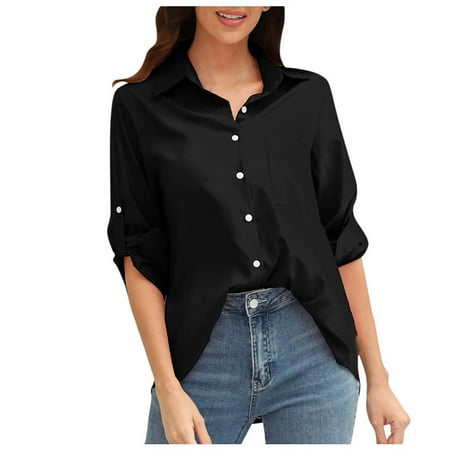 

jsaierl women s tops long sleeve Long Sleeve Collar Button Blouse V-Neck Button Top Long Sleeve Short Jacket