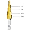thumbnail image 4 of Hss Tapered Step Drill Bit With Titanium Coating, Grooved For Wood, Metal, Stainless Steel, Gold, 4 of 4