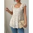 thumbnail image 6 of Womens Tank Tops Fashion Summer Smocked Blouses Square Neck Ruffle Sleeves Tunic Tops Shirt  XL, 6 of 7
