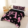 thumbnail image 2 of Erosebridal Letter A Monogrammed Full Size Comforter Sets,Pink Ribbon Bow Girls Bedding Sets For Kids,Reversible black,3 Pieces, 2 of 7
