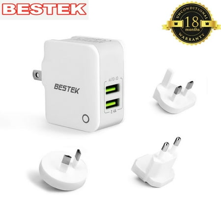 BESTEK-Travel Adapter，2-Port 2.4A Smart USB Wall Charger With Uk Eu Au International Travel