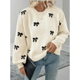thumbnail image 4 of Women'S Y2K Sweater Cozy Fall Sweaters Knit Crewneck Long Sleeve Drop Shoulder Pullovers Milky White L, 4 of 10