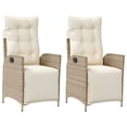 thumbnail image 4 of vidaXL Reclining Patio Chairs 2 pcs with Footrest Beige Poly Rattan, 4 of 13