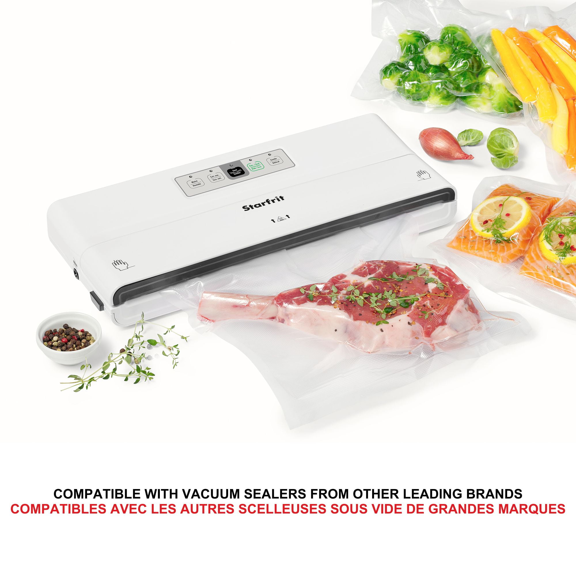 Starfrit Vacuum Sealer Rolls, 2 Rolls 11"x20" (28cm x 610cm), BPA Free, Airtight Seal for Food Preservation, Sous Vide Cooking, Compatible with Most Vacuum Sealers