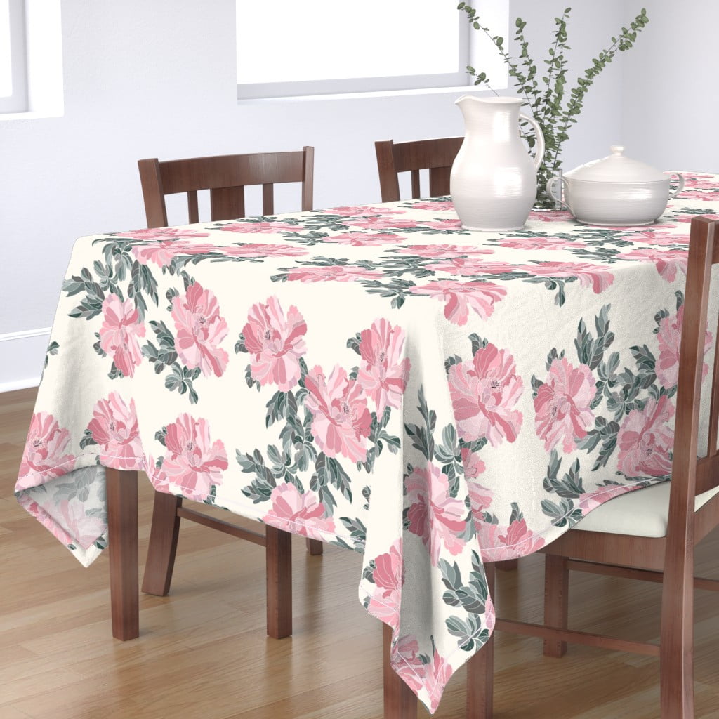 Tablecloth Floral Botanical Flower Garden Peonies Large Scale Cotton Sateen 