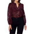 thumbnail image 1 of Blusa floral de malla transparente para mujer, manga larga, cuello en V Borgoña sólido XL Borgoña sólido XL Xishao ropa, 1 of 2