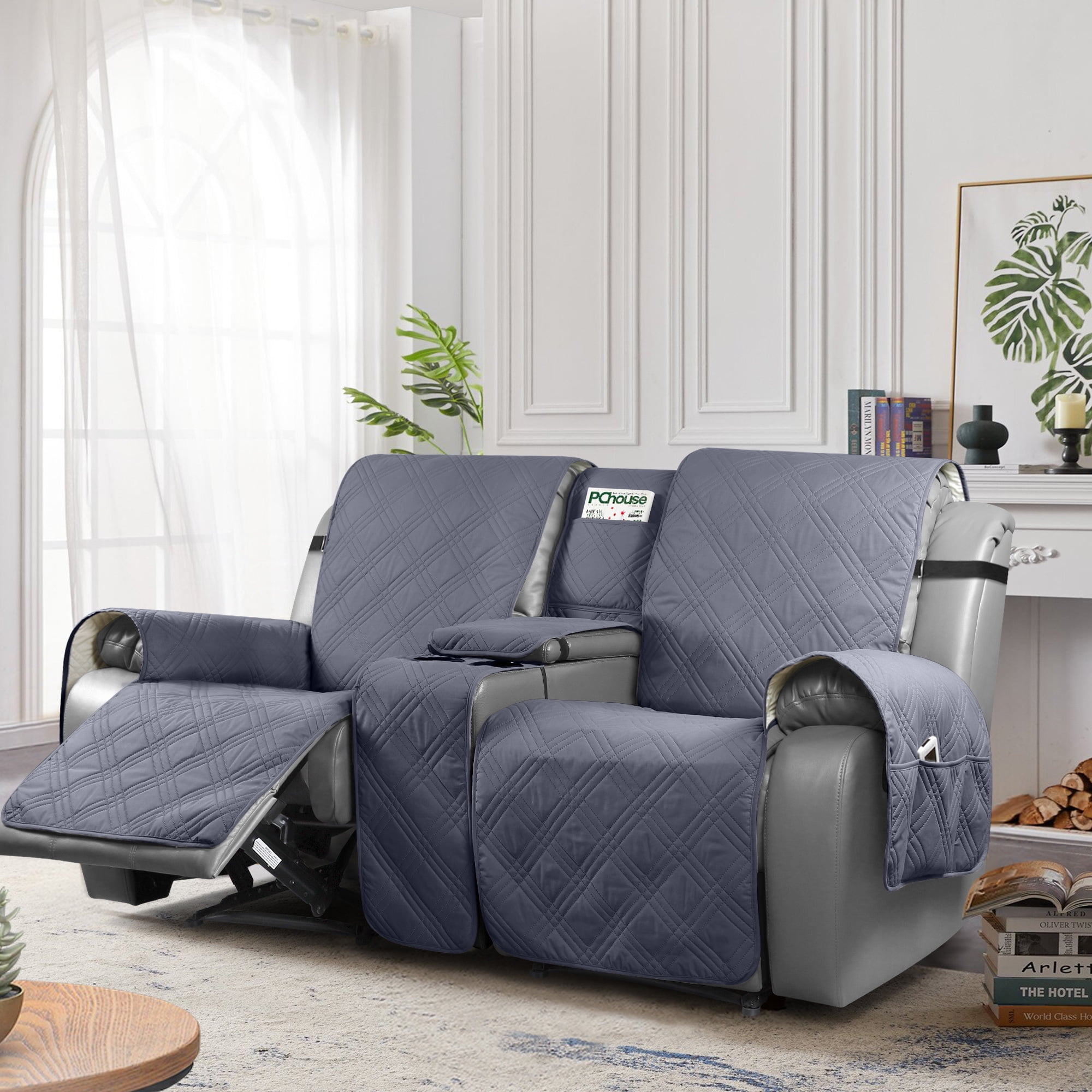 TAOCOCO Waterproof Loveseat Recliner Cover with Console, Non-Slip Pet Slipcover for Dual Loveseat Recliner Split Reclining Loveseat Cover,Dark Gray