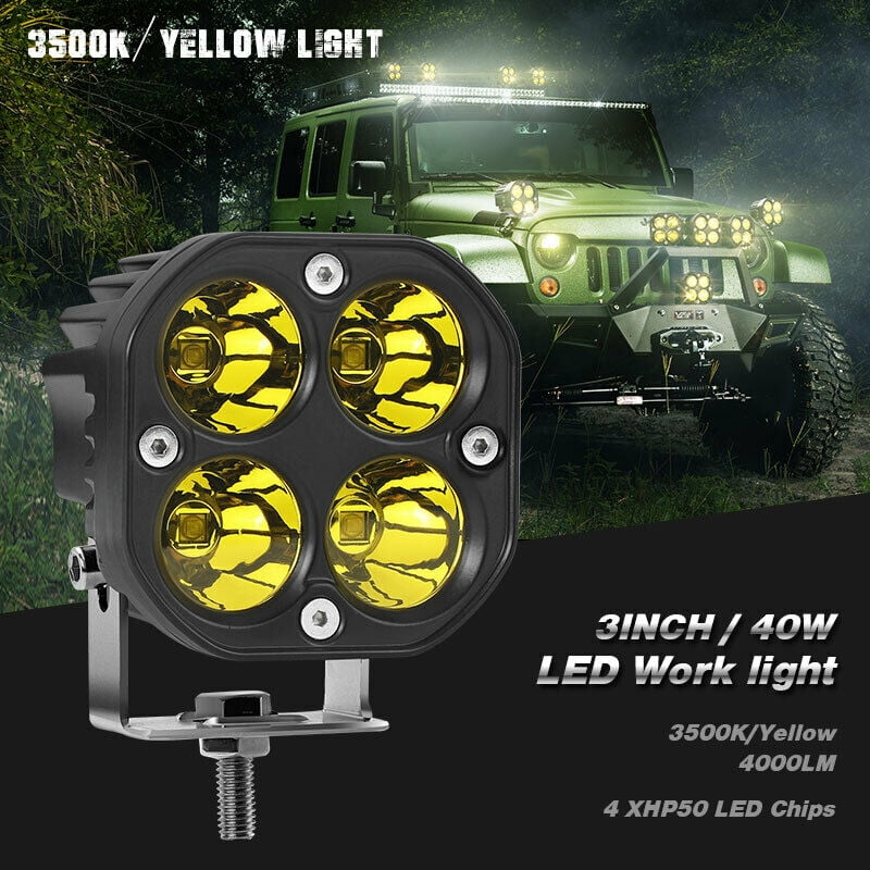 3E LED Yellow Driving Fog Lights 2Pcs 3Inch 40W Waterproof Driving OffRoad Work Lamps For Wrangler Offroad 4X4 Auto Car Jeep Truck ATV UTV Boat Motorcycle bait 