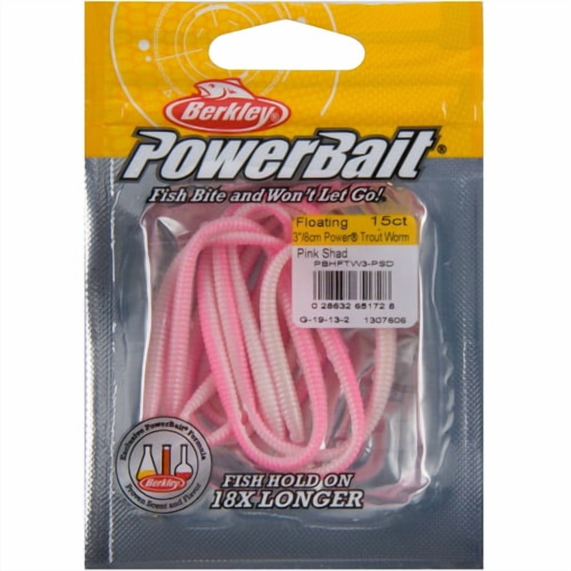 (2 pack) Berkley PowerBait Power Floating Trout Worm Fishing Bait, Pink Shad, 3in | 8cm