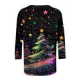 thumbnail image 4 of Tops for Women Plus Size 3/4 Sleeve Christmas Tree Print Christmas Sparkling Colorful Round Neck Top Multicolor7 XXXL, 4 of 5