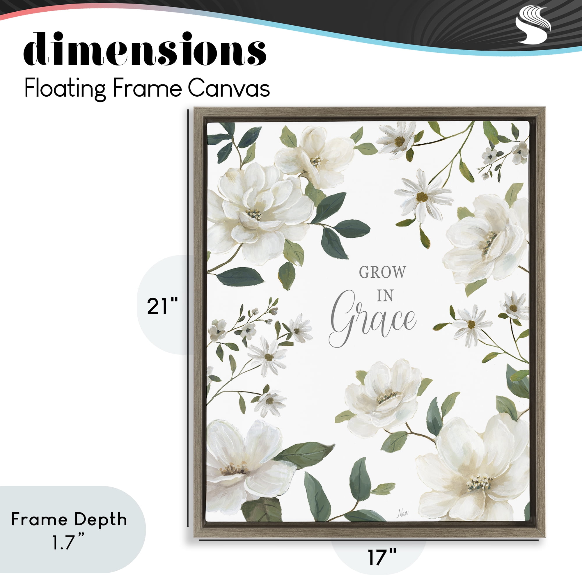 Stupell Industries Floral Grow In Grace Brown Framed Floater Canvas Wall Art, design by Nan
