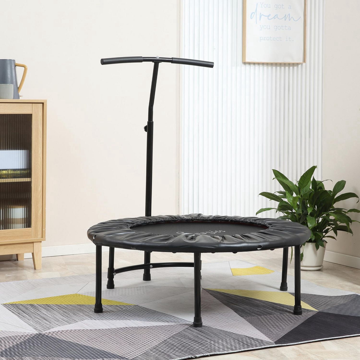 Mini Exercise Trampoline Rebounder Cardio Trainer Adjustable T-Bar Black