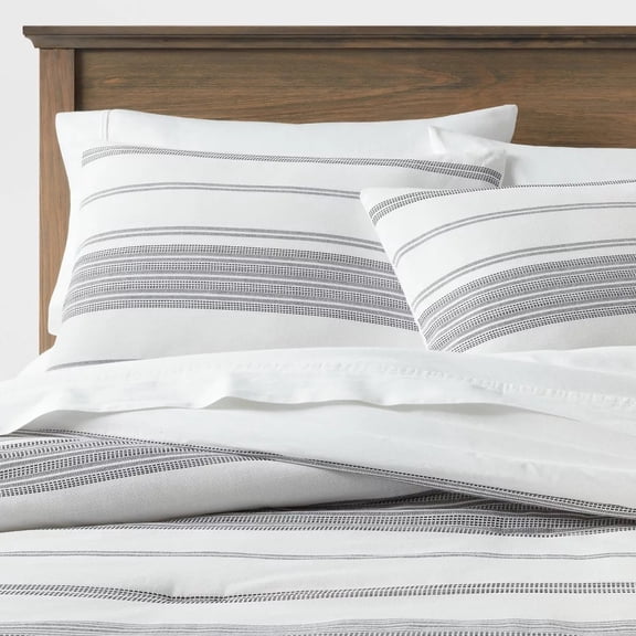 3 Piece Cotton Woven Stripe Comforter Set with Pillow Shams, Quilted Bedding Set