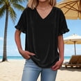 thumbnail image 2 of Agkizg Women's Velvet Short Sleeve Top Ruffled Cuff Loose Fitting Casual Fashion Solid Color Blouse, 2 of 5