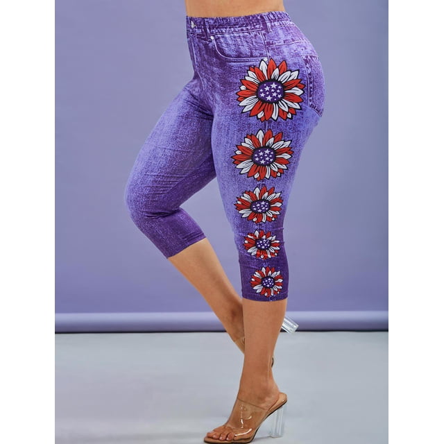 Talla grande Estrellas florales Imprime Getgings Rosegal Leggings de talla grande