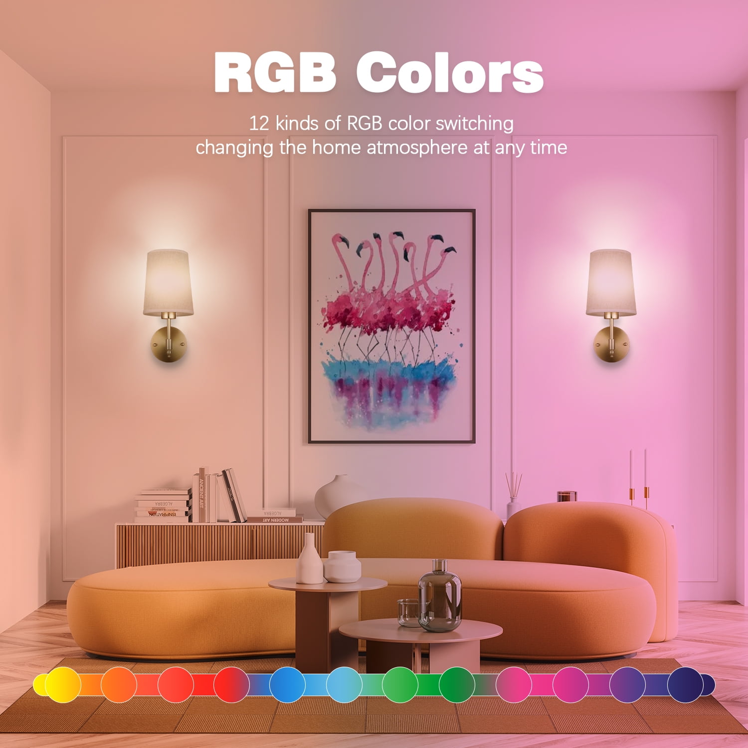 Battery Operated Wall Sconces Set of Two,Rechargeable Battery Operated Wall Lights with Remote, Fabric 13 RGB Dimmable Gold Wall Lamp for Bedroom Living Room, Easy to Install