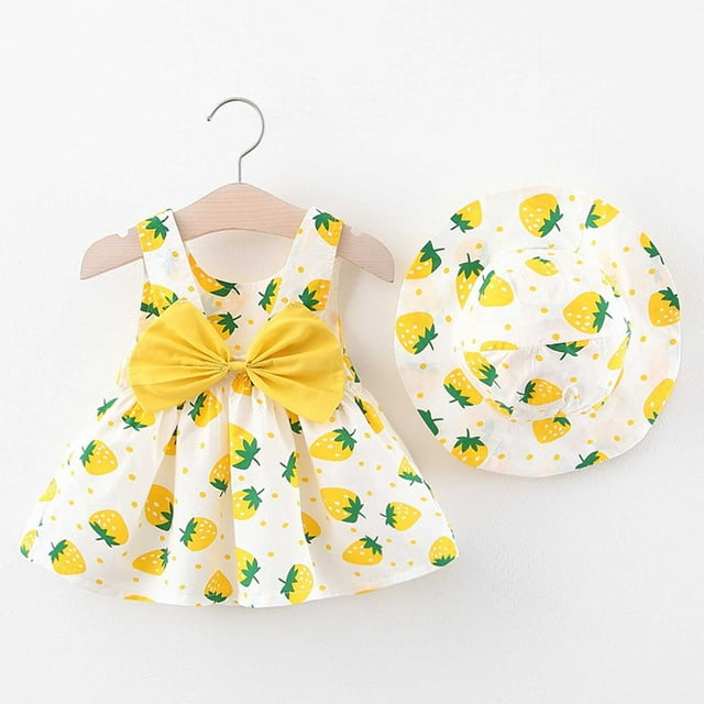 Robe pour Bébé Sans Manches, Robes Tutu, Robes d'Été pour Filles avec Chapeaux, Ensemble 2 Pcs, Robe de Fête pour Tout-Petit 1-2 Ans
