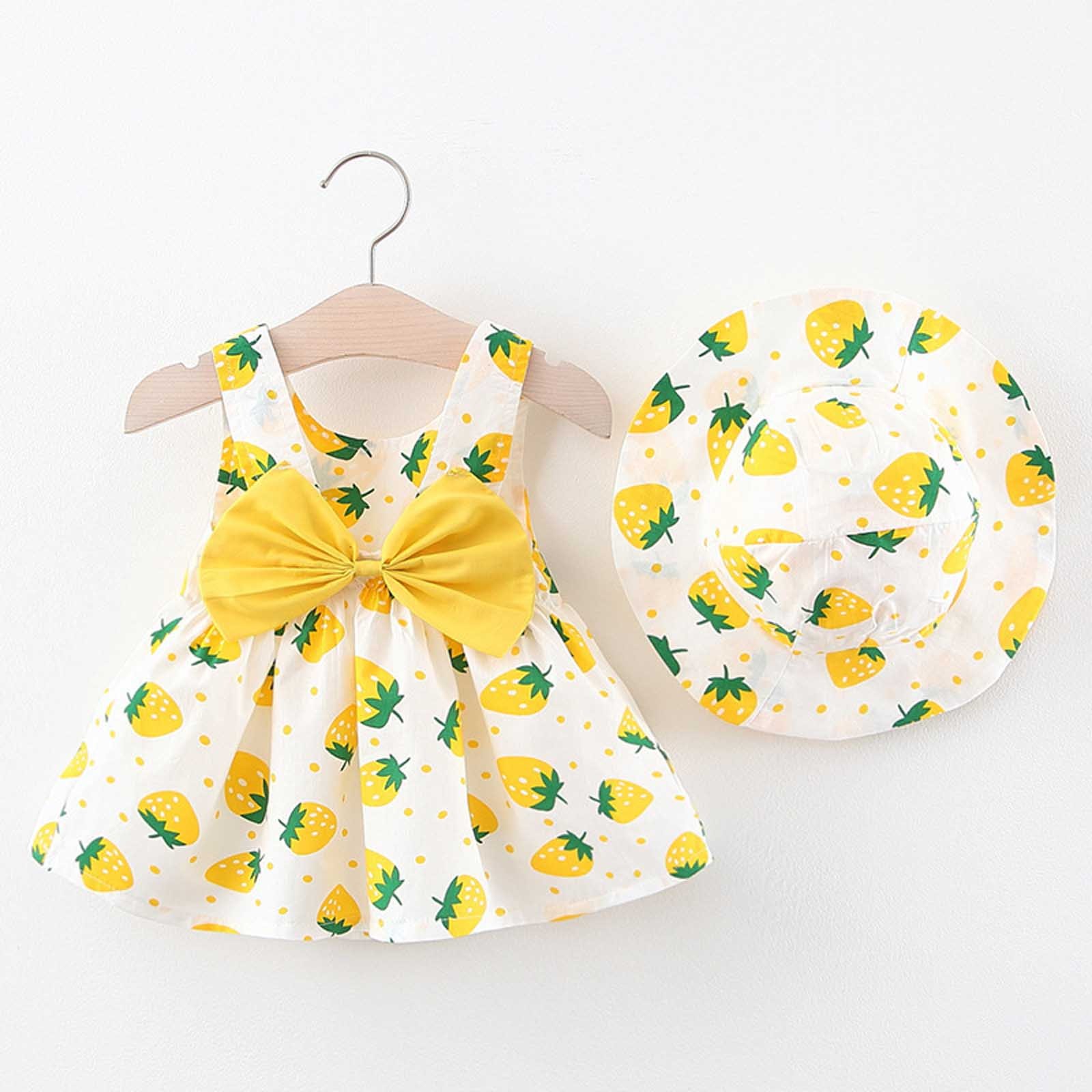 Robe été Bébé Fille 2 Ans - Sans Manches, Dos Nu, Avec Nœud Et Chapeau De Paille - Coton, Tenue Fête, Princesse
