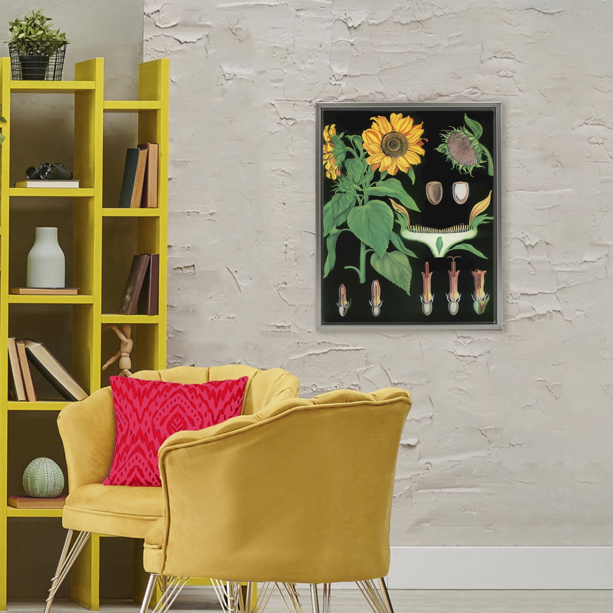 Stupell Industries Sunflower Bulb Illustrations Gray Framed Floater Canvas Wall Art, design by Vintage Hustle