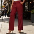 thumbnail image 2 of Hurxie Work Pants for Women Wide Leg Dress Pants Palazzo Business Casual Outfits Office Slacks with Pockets Button Stretchy Red,M, 2 of 6