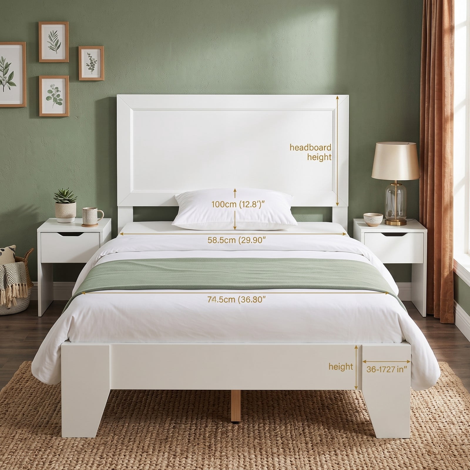 Furnibear Twin Bed Frame Wood Platform Bed with Paneled Headboard, No Box Spring Needed Wooden Platform Bed for Small Rooms, White