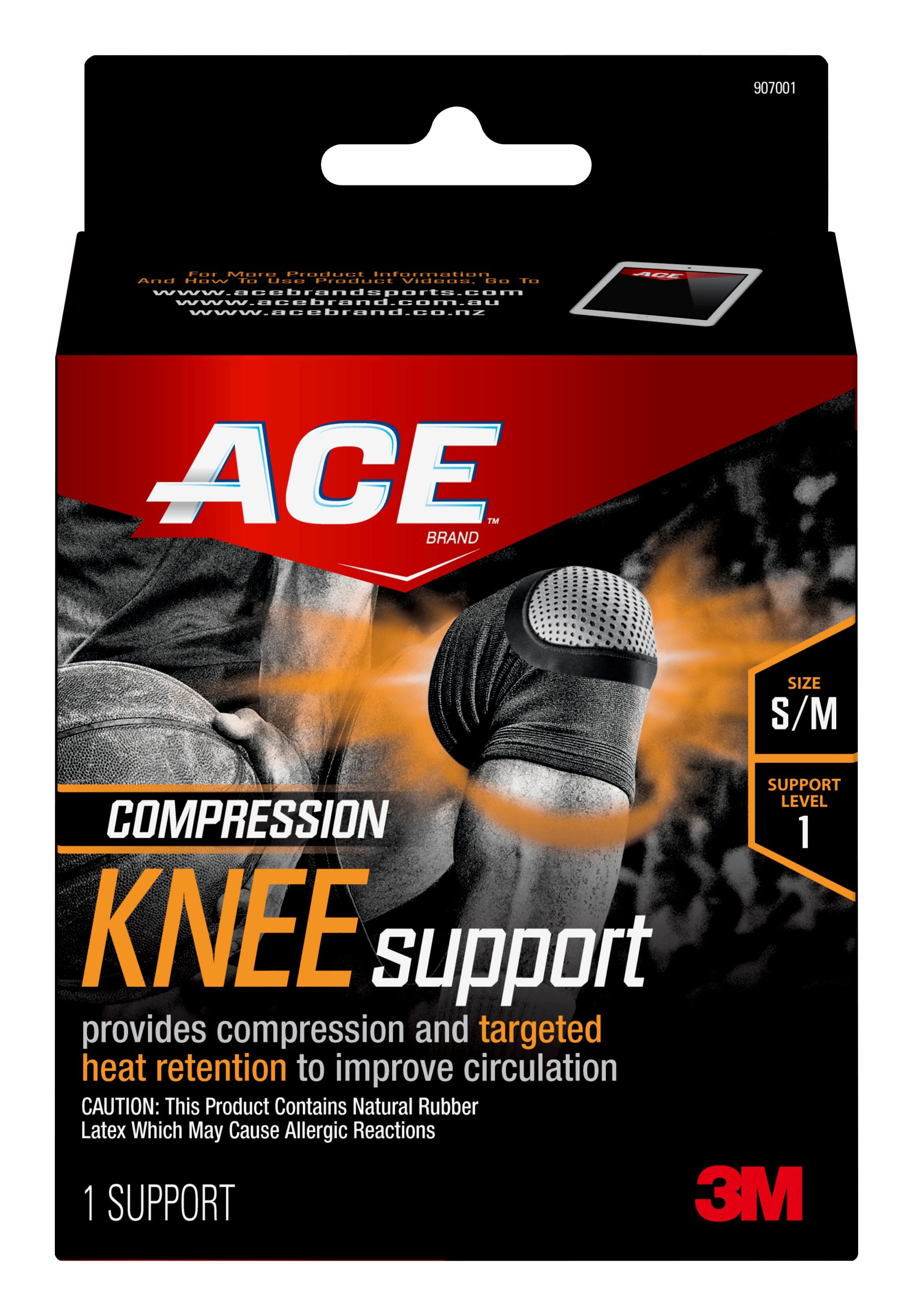 ACE Brand Compression Knee Support, Small/Medium, Black