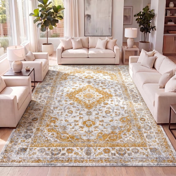 JONATHAN Y MODERN PERSIAN 8 x 10 Area Rug, Indhira Ornate Medallion Persian - Orange/Cream, MDP212B-8