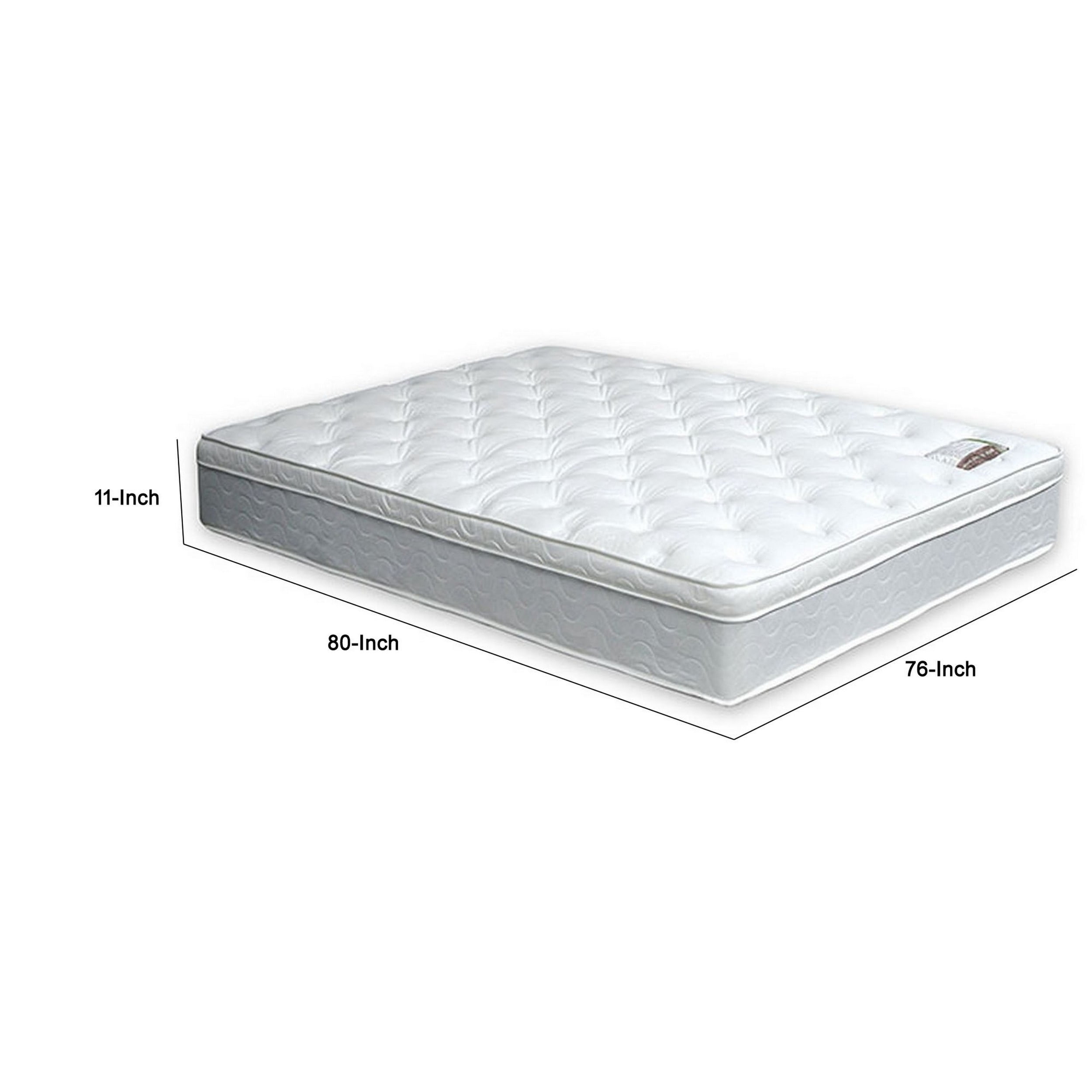 Benjara Fima 11" King Size Pillow Top Mattress- Medium Firmness Hi Density Foam