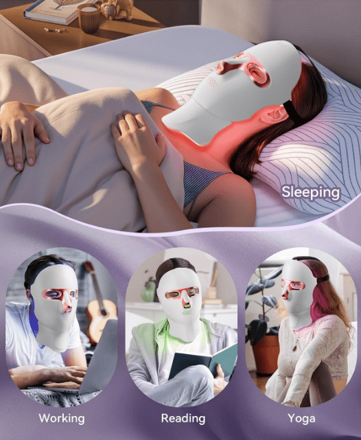 CNV LED Light Therapy Mask Skin Care Mask,Cordless LED Face Mask face & neck Red & Infrared Lights Masks Wavelength,USB C Rechargeable for Home Use Working Travel Yoga White