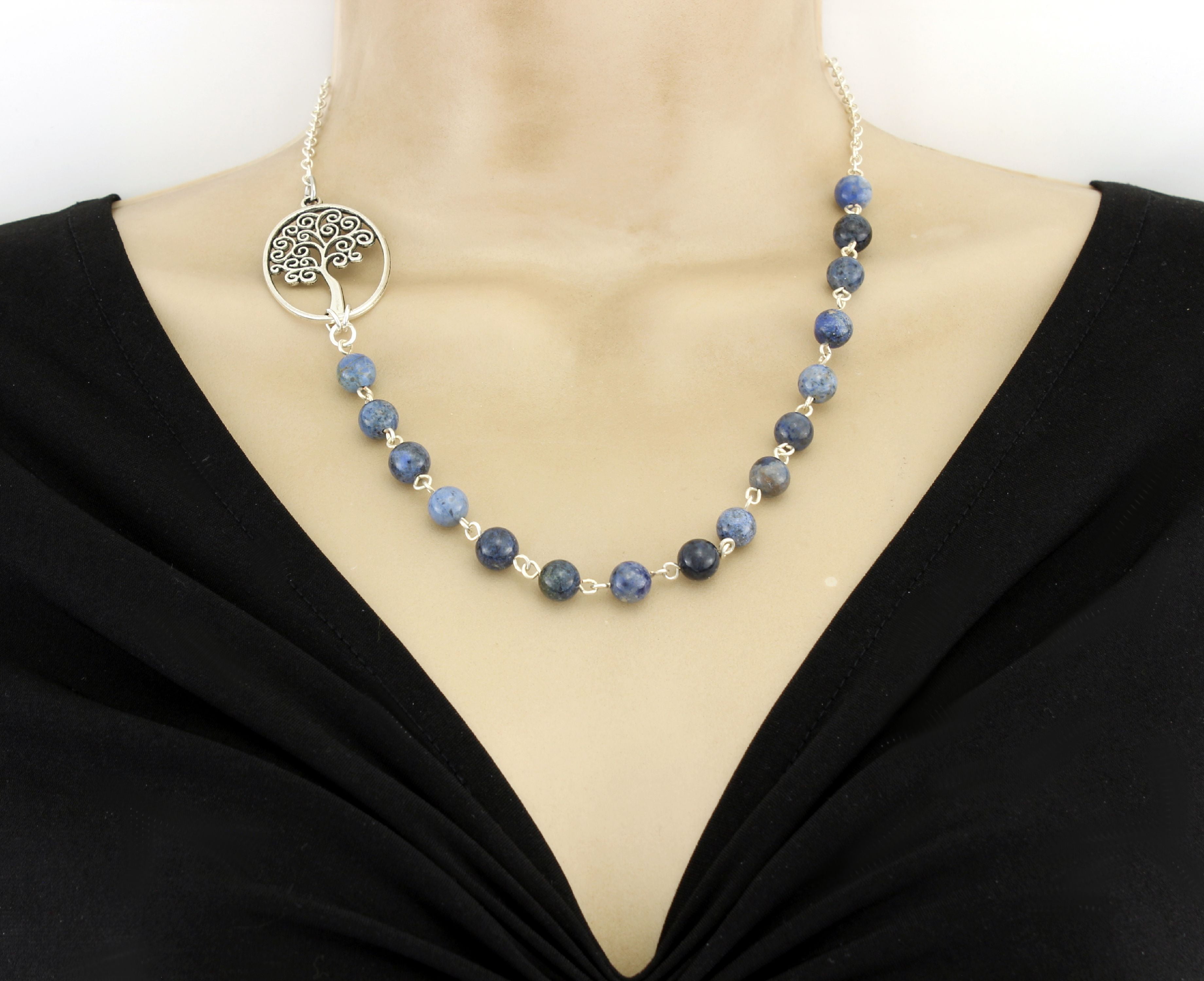 Brenda Elaine Jewelry Necklace w/Dumortierite Beads on Silver Plated