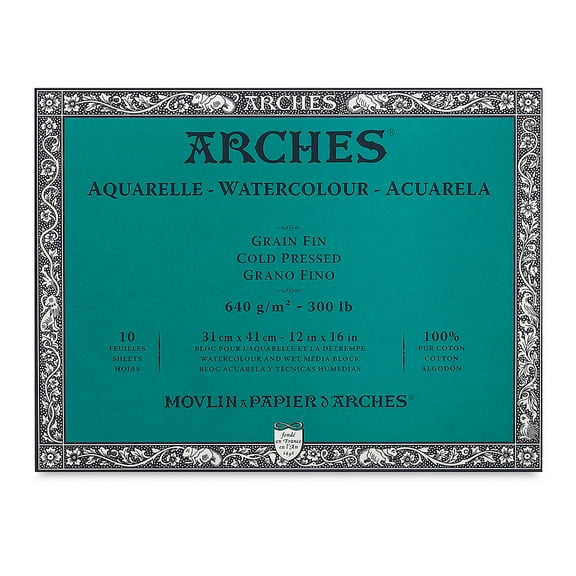 Arches Aquarelle Heavyweight Watercolor Block 12"X16"- 300lb, 10 Sheets