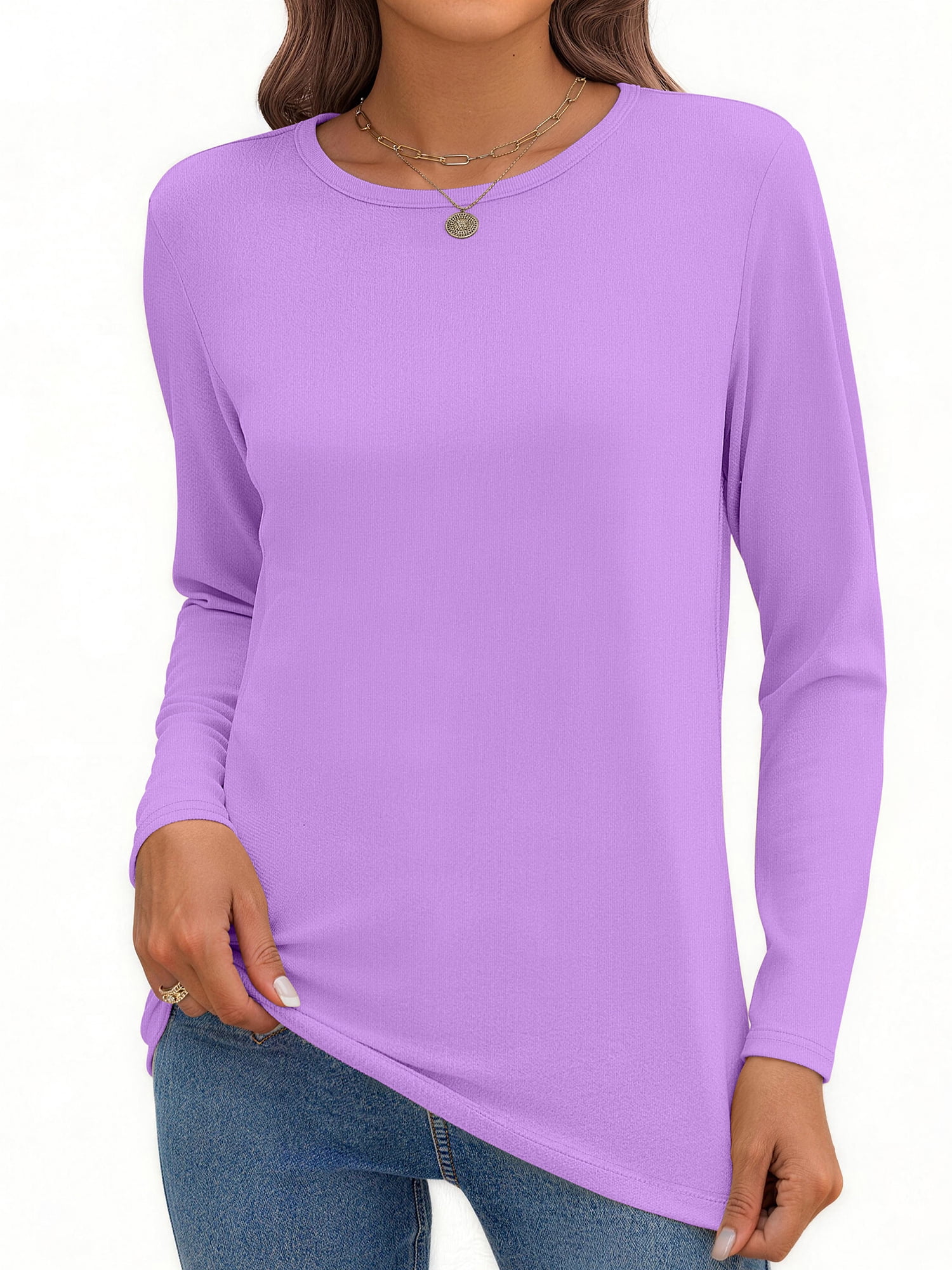MOSHU 3 Pack T Shirts for Women Crew Neck Long Sleeve Womens shirts Casual Loose Fit Fall Tops