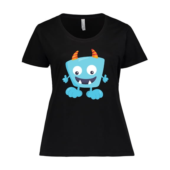 Inktastic Cute Monster, Blue Monster, Funny Monster, Horns Women's Plus Size T-Shirt