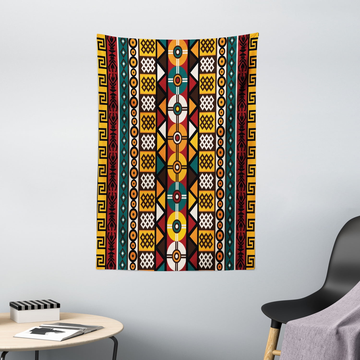 Kente Pattern Tapestry, Vertical Borders Inspired by Timeless African
